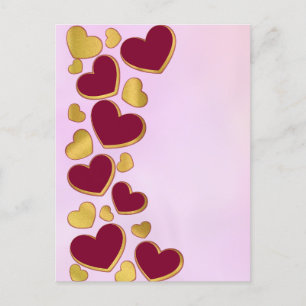 Romantischer Valentinstag Burgund & Gold Herz Einladungspostkarte