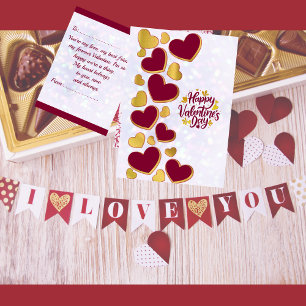 Romantischer Valentinstag   Burgund & Gold Herz I Einladung