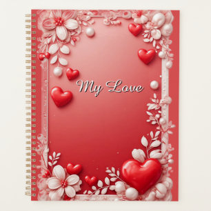 Romantischer Valentinstag-Liebesherzen-Blumenrahme Planer