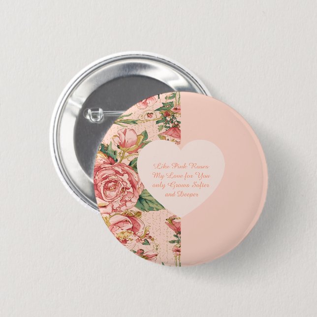 Romantischer Valentinstag mit hübschen Rosen Papie Button (Vorne & Hinten)