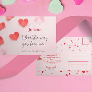 Romantischer Valentinstag zwischen Rosa und Rotem Postkarte