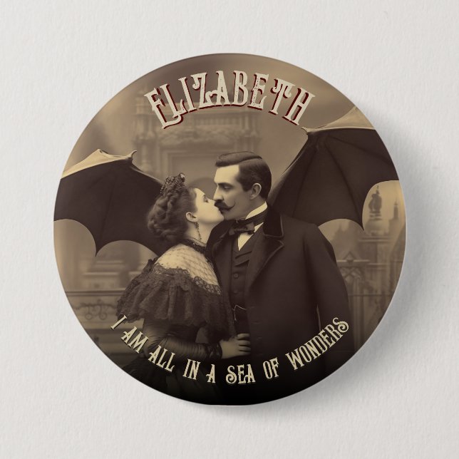 Romantischer Vampir Vintage Dracula Kuss Halloween Button (Vorderseite)