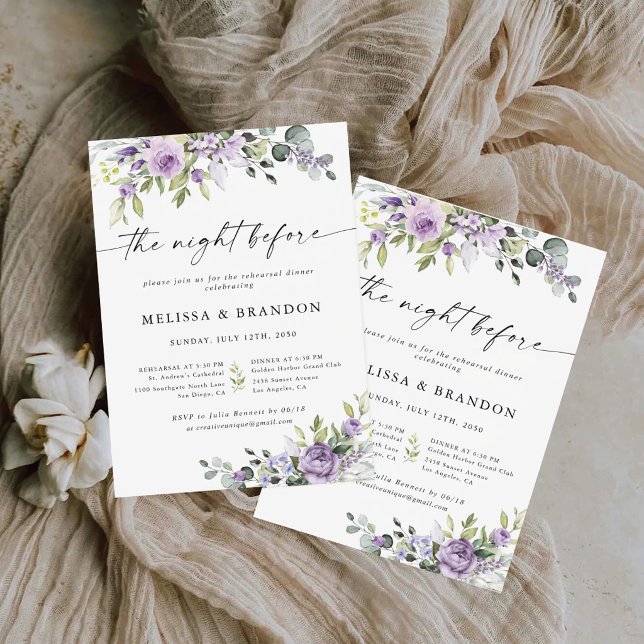 Romantischer Veilchen-Blumen-Hochzeitsprobedinner Einladung (Von Creator hochgeladen)