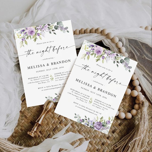 Romantischer Veilchen-Blumen-Hochzeitsprobedinner Einladung (Von Creator hochgeladen)