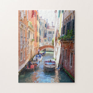 Romantischer Venedig-Kanal mit Brücke & Schiff, I Puzzle