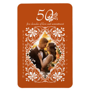 Romantischer verbrannter Orange 50 Jahrestag Foto Magnet