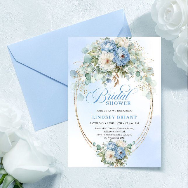 Romantischer verstaubter blauer Pfingstrosen-Eukal Einladung (Romantic Dusty Blue Peonies Eucalyptus Bridal Shower

)