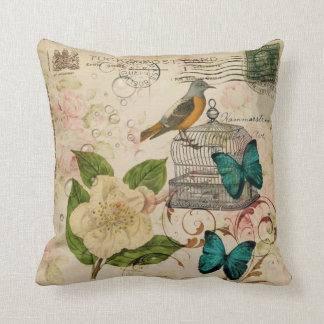 romantischer viktorianischer Blumenfrühlingsvogel Kissen