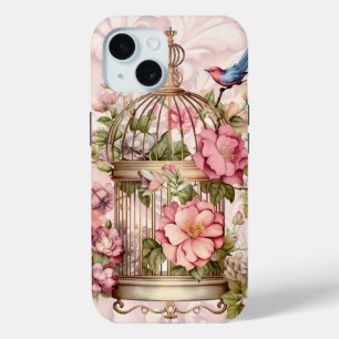 Romantischer Vintage-Wasserfarben-Blumen-Vogelkäfi Case-Mate iPhone Hülle