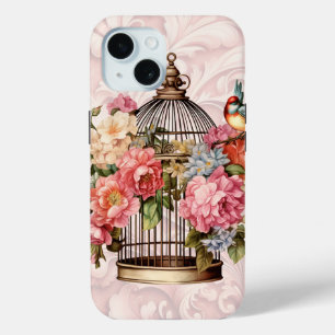 Romantischer Vintage-Wasserfarben-Blumen-Vogelkäfi Case-Mate iPhone Hülle
