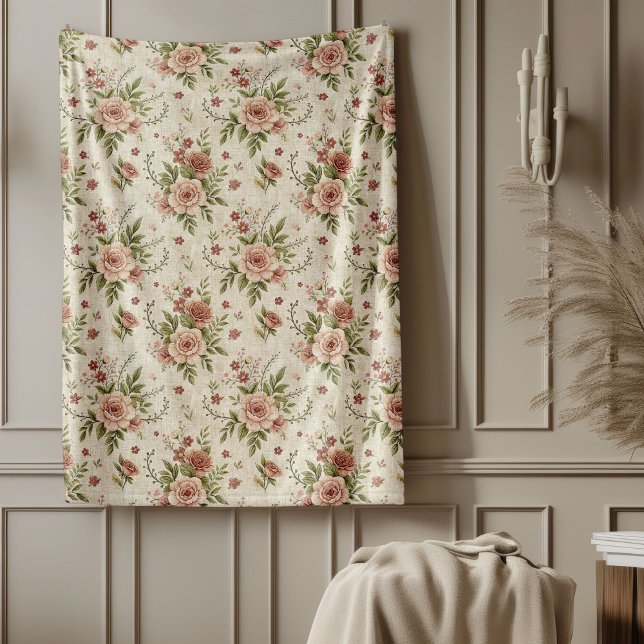 Romantischer Vintager floraler Gemütlicher Shabby  Fleecedecke (Romantic Vintage Floral Cozy Shabby Chic Charm Fleece Blanket)