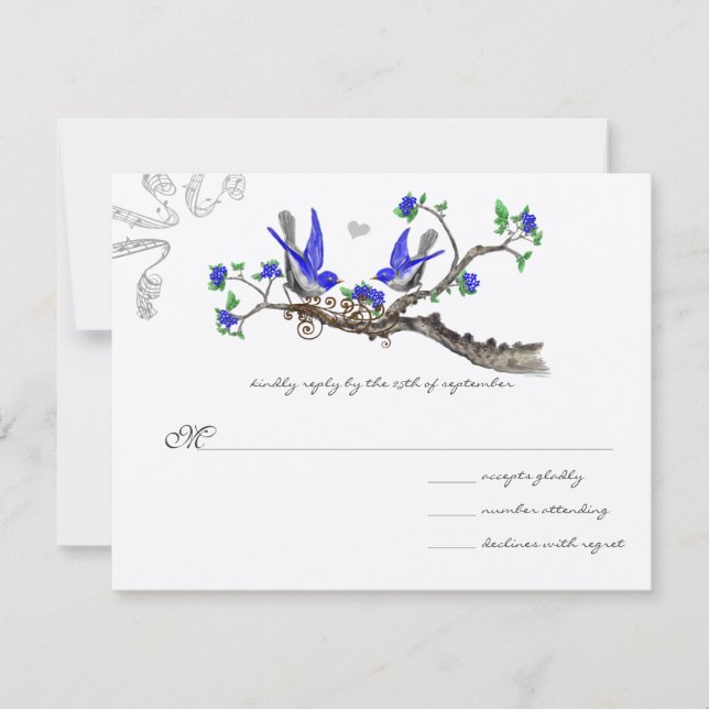 Romantischer Vintager Royal Blue Wedding RSVP (Vorderseite)