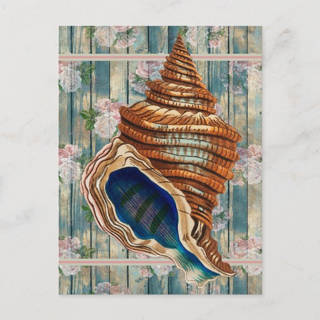 Romantischer Vintager Stil Blue Seashell Postkarte (Vorderseite)
