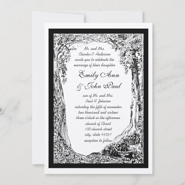 Romantischer Vintager Waldbaumgarten Einladung (Vorderseite)