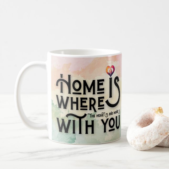 Romantischer Wasserfarbe-Heimat-Herz-Zitat-Kaffeeb Kaffeetasse (Mit Donut)