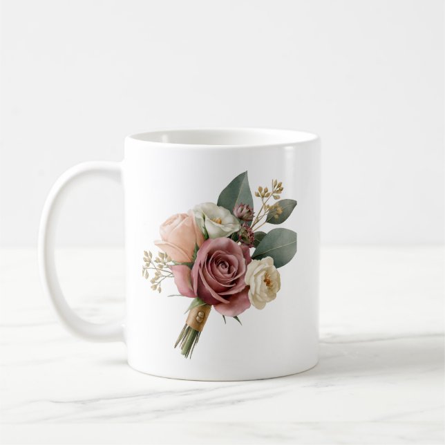 Romantischer Wasserfarben-Brautstrauß Kaffeetasse (Links)