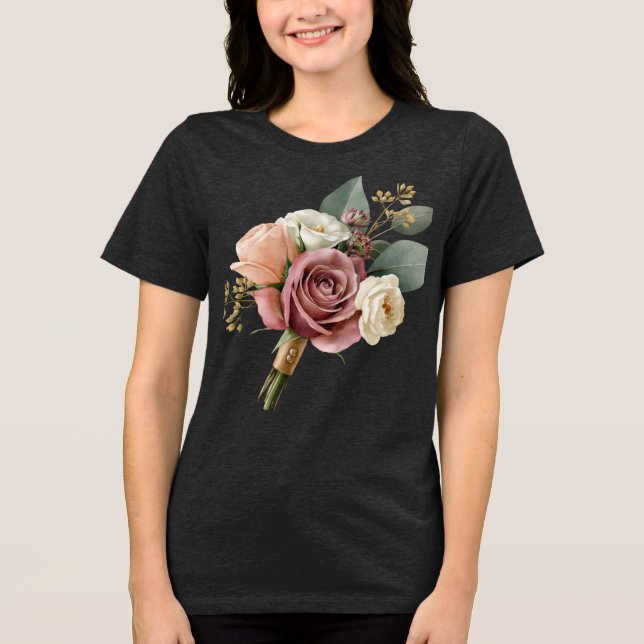 Romantischer Wasserfarben-Brautstrauß Tri-Blend Shirt (Vorderseite)