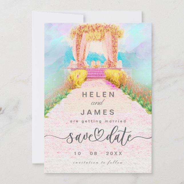Romantischer Wasserfarbenbogen Save the Date (Vorderseite)