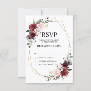 Romantischer Wasserfarbenburgund mit geometrischer RSVP Karte