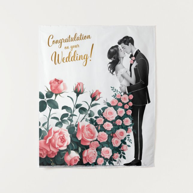 Romantischer Wedding Kiss mit Blumenkleid #2 Wandteppich (Vorderseite)