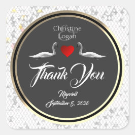 Romantischer Wedding Swan Quadratischer Aufkleber