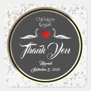 Romantischer Wedding Swan Quadratischer Aufkleber