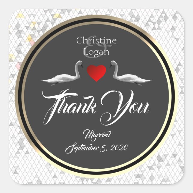 Romantischer Wedding Swan Quadratischer Aufkleber (Vorderseite)