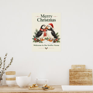 Romantischer Weihnachtsbrauch Papageientaucher-Paa Poster