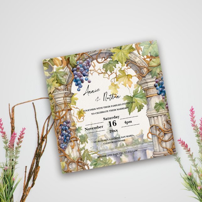 Romantischer Weinberg Einladung (Grapevine Romantic Vineyard Wedding Invitation)