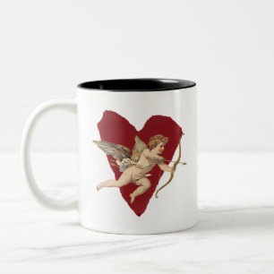 Romantischer Weinroter Herz-Engel-Bogen und Pfeil Zweifarbige Tasse