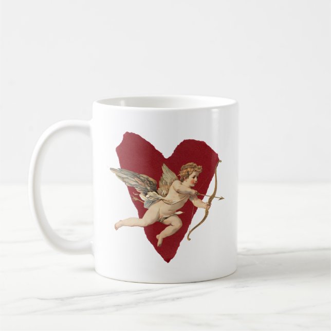 Romantischer Weinroter Herzengel Bogen und Pfeil L Kaffeetasse (Links)