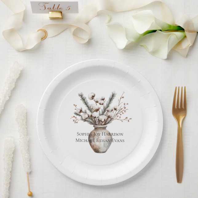 Romantischer weiß blühender Baum in Vasen-Hochzeit Pappteller (Hochzeit)