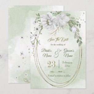 Romantischer weißer Grünrahmen Save The Date