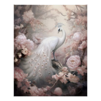 Romantischer weißer Pfau und rosafarbene Blumen
