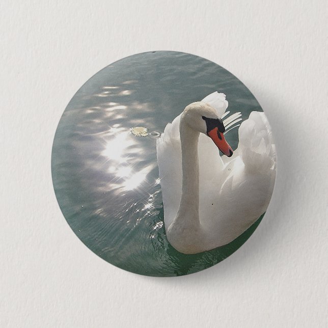 Romantischer weisser Schwan Button (Vorderseite)