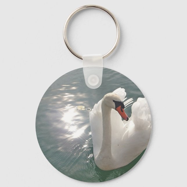 Romantischer weisser Schwan Schlüsselanhänger (Vorderseite)