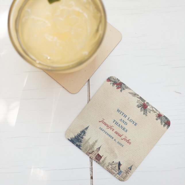 Romantischer Winter Wedding Square Paper Untersetz Rechteckiger Pappuntersetzer (Von Creator hochgeladen)