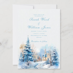 Romantischer Winterwald und Kirchenhochzeit Einladung