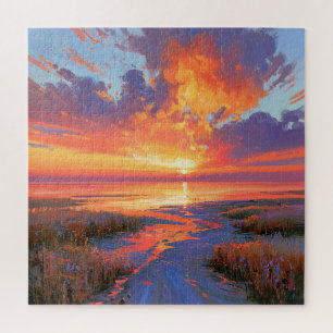 Romantischer Wohndeko-Sonnenuntergang-Leinwanddruc Puzzle