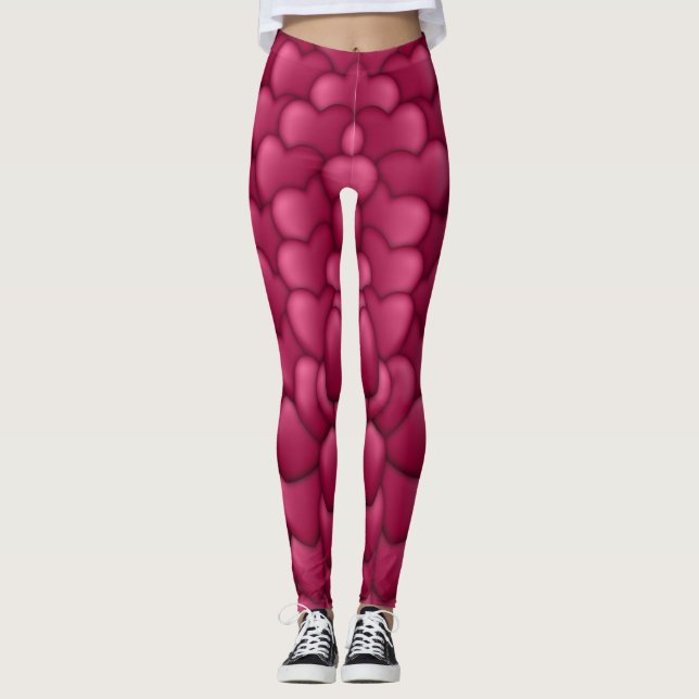 Romantisches 3D-Rotherzmuster-32322 Leggings (Vorderseite)