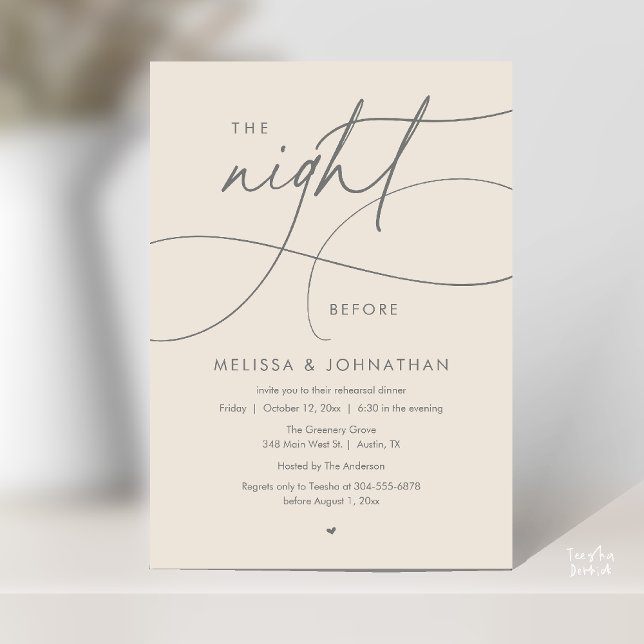 Romantisches Abendessen vor der Hochzeit Einladung (Romantic The Night Before Wedding Rehearsal Dinner Invitation card in cream grey)