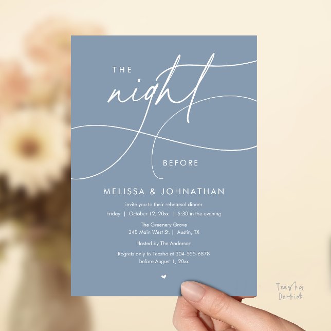 Romantisches Abendessen vor der Hochzeit - Probe-D Einladung (Romantic The Night Before Wedding Rehearsal Dinner Invitation card in dusty blue)