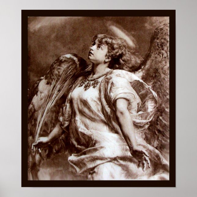 ROMANTISCHES ANGEL MIT FEATHER IN BROWN SEPIA, WEI POSTER (Vorne)
