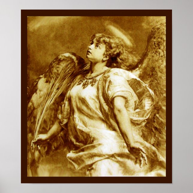 ROMANTISCHES ANGEL MIT FEATHER IN BROWN SEPIA, WEI POSTER (Vorne)