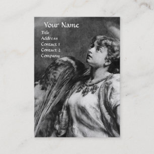 ROMANTISCHES ANGEL MIT FEATHER IN SCHWARZ-WEISSER VISITENKARTE