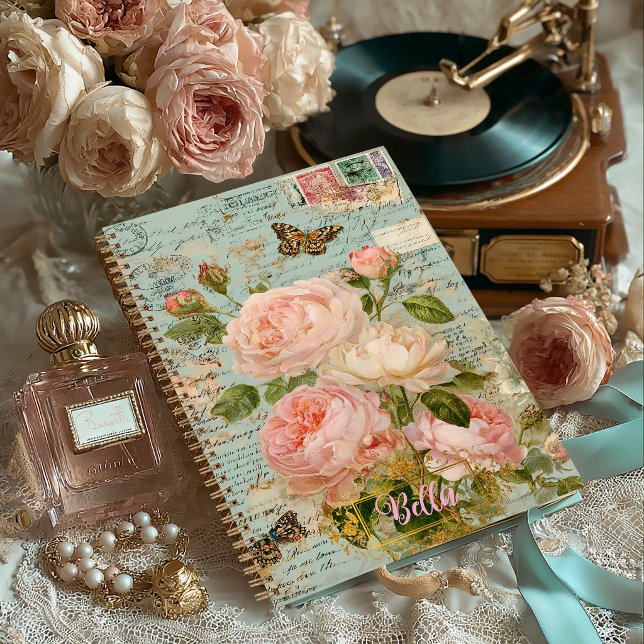 Romantisches Antikes Blaues Blumen-Junk-Journal Notizbuch (Antique Blue Floral Tarnished Junk Journal Notebook )