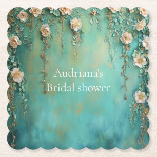 Romantisches Aquamarin Blush Pink Blume Brautparty Untersetzer
