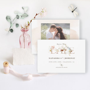 Romantisches Aquarell-Wildblumengarten-Foto Save The Date