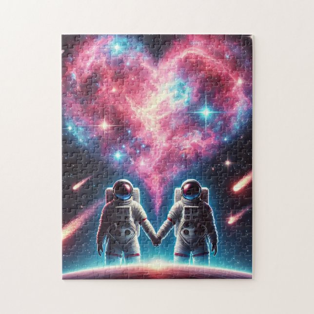 Romantisches Astronautenpuzzle - Herznebeldesign Puzzle (Vertikal)