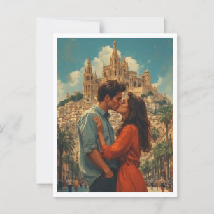 Romantisches Barcelona Couple Kissing Postkarte